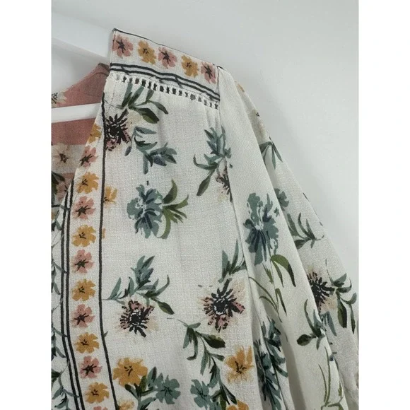 Lucky Brand Womens Floral Print Y2K Boho Peasant Flutter Blouse Size L T1000 - Picture 9 of 16